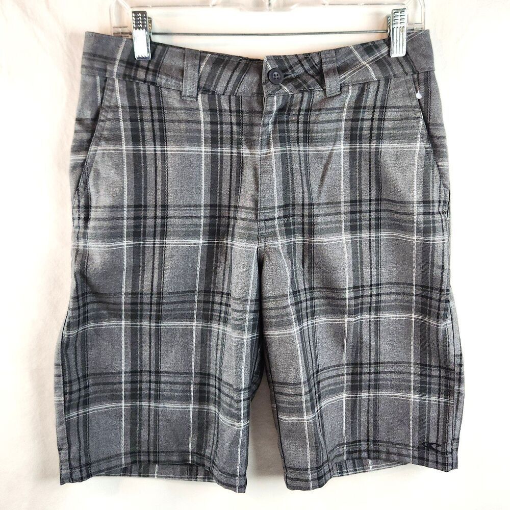 O'Neill Shorts Mens 30 Gray Casual Stretch Walk Shorts Surf Skate Plaid Viscose